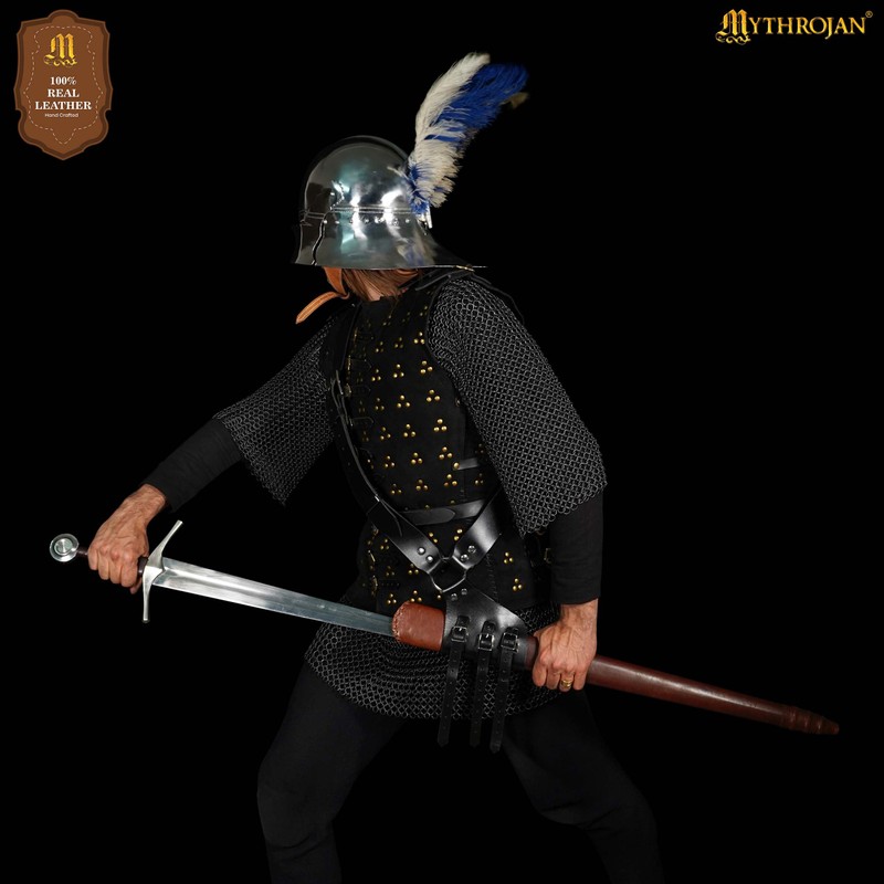 Mythrojan Genuine Leather Sword Baldric Belt - Medieval Shoulder Sword