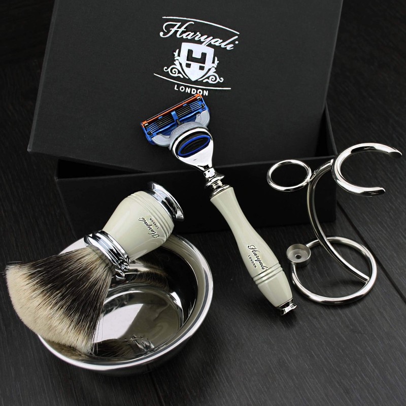 Haryali London Men's Shaving Set with 5 Sided Razor, Silver