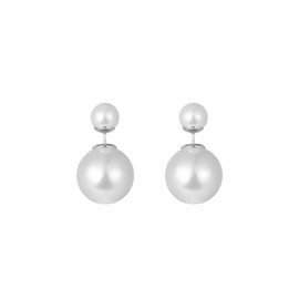 HUGE SWAN Elegant Double Sided Pearl Earrings Double Sided Ball 925 Sterling Silver Big Colorful Pearl Stud with 8mm and 14mm/16mm Pearls Earring for Women Girl