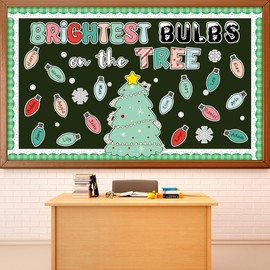 Justforjoyful Christmas Bulletin Board Decoration Christmas Tree Classroom Decoration Xmas Bulb Name Tag Paper Cutouts for School Home Classroom Chalkboard Wall Winter Holiday Party Decor Supplies
