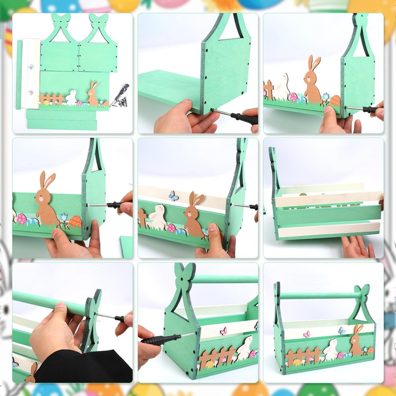 MONCAP Easter Basket Wooden Easter Basket Easter Bunny Basket Easter