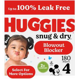 Huggies Size 4 Diapers, Snug & Dry Baby Diapers, Size 4 (22-37 lbs), 180 Count (6 Packs of 30), Packaging May Vary