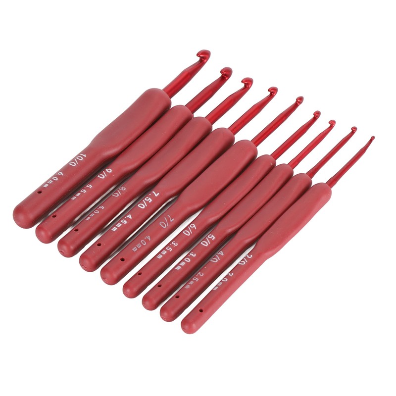 9Pcs Crochet Hook Set Aluminum Body Silicone Wrapped Handle 2