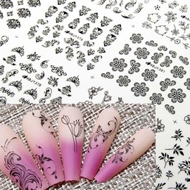 Flower Nail Stickers Black Nail Art Stickers Lace Leaf Nail Decals 3D Self-Adhesive Nail Design Stickers Retro Floral Vine Nail Art Stickers for Nail Designs Nails Decoration Accessories for Women