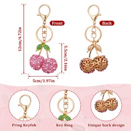 Apausvcm Rhinestone Cherry Keychain, Cherry Bag Charms Cute Purse Charms Keychain for Women Sparkling Fruit Keychain Accessories for Handbags Bag Purse Wallet Cellphone Car (Pink)