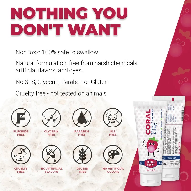 Coral White Coral White Kids Bubble Berry Fluoride Free Toothpaste
