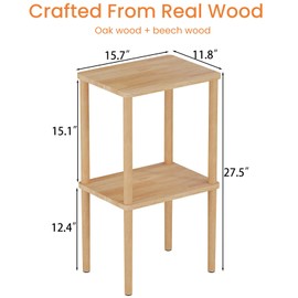 exilot Solid Wood Side Table, 2-Tier Tall End Table with Storage Shelf, Small Nightstand Bedside Table for Bedroom, Living Room, Kids Room & Small Spaces, No-Tool Assembly,(Natural)