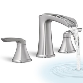 HOIGY 3 Hole Roman Tub Faucet Waterfall Brass Brushed Nickel Bathtub Faucet Set, High Flow 6-16 Inch Deck Mount Faucet for Bathtub, 2 Handle Bath Tub Faucets with Supply Water Hoses for Classic