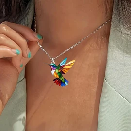 MIFYNN Colorful Hummingbird Necklace for Women 2D Hummingbird Dangle Necklaces Acrylic Hypoallergenic Cute Bird Necklaces For Women Bird Lovers (Necklace+Earrings)