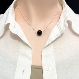 Large Round Black Onyx and Sterling Silver Necklace, Black Onyx Necklace for Women, Statement Necklace, Mom Birthday Gift, Wife or Girlfriend Anniversary Present (16 inches + 2-inch extender)