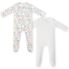 HAPIU Rayon from Bamboo Baby Footed Pajamas, 2 Way Zipper YKK, Footie for Baby Boy Girls, Newborn-24 Months, 2-Pack, Easter & Cloud, 0-3 Months
