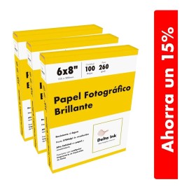 Papel Fotográfico Brillante 300 Hojas 6x8 (3 Pack) Blanco