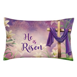 4TH Emotion Easter Lumbar Throw Pillow Covers 12 x 20 Inch, He is Risen Spring Farmhouse Holiday Cushion Case for Home Sofa Couch Decoration TH186