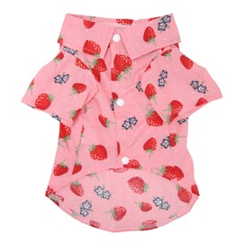 Dog Summer Shirts Cute Strawberry Print Turn Down Collar Snap Design Breathable Hawaiian Dog Shirts for Spring Summer L