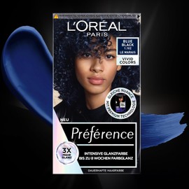 L'Oréal Paris Intensive dauerhafte Haarfarbe, Bis zu 8 Wochen glänzendes Haar und intensive Farbe, Préférence Vivid Colors, Farbe: 1.102 BLUE BLACK, 1 Stück