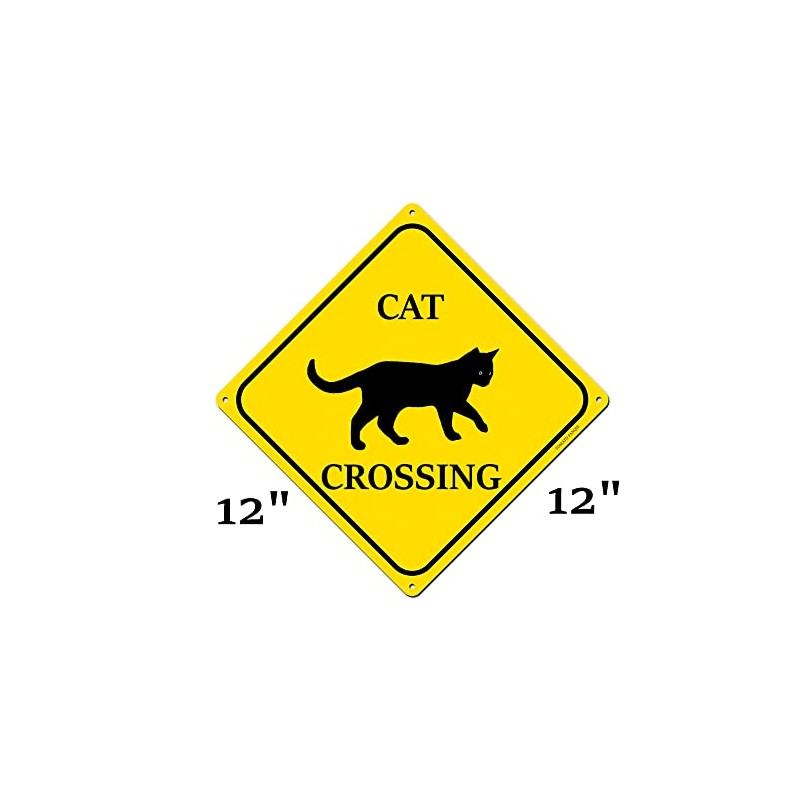 Cat Xing Crossing Sign, 12 x 12 Inches Black Cat