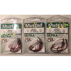 Mustad W37754NP-BN RED Weedless WACKY  Hooks Size 1/0 2/0 3/0 CHOOSE  - 1/0