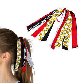 Softball Ribbon Hair Ties Cheer Hair Accessories for Women Elastic Softball Ponytail Holders for Girls Tassel Hair Streamers Scrunchies Red Ribbon Hair Band Cheerleading Party Favors