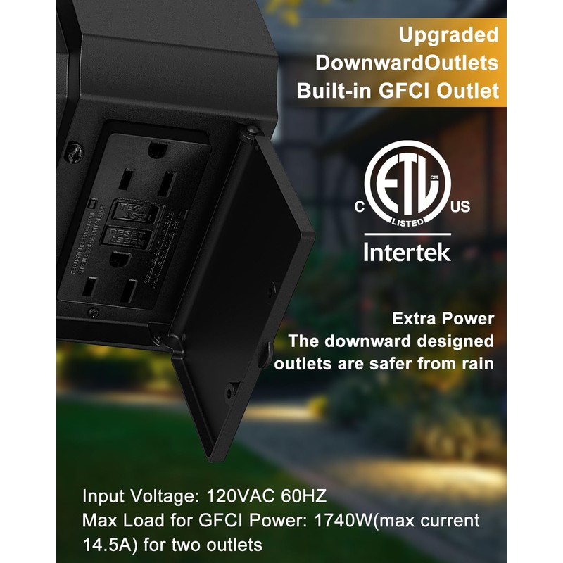 2 Pack Porch Lights with GFCI Outlet, Dusk to Dawn