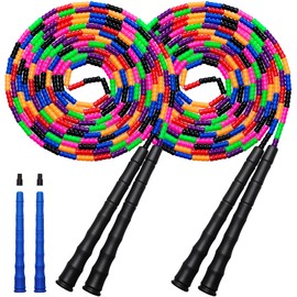 Kingcolor - Cuerda de saltar doble holandesa larga de 4,8 m, paquete de 2 unidades, cuerda de saltar de plástico con cuentas segmentadas, adecuada para niños y adultos, lo suficientemente larga para 5-6 puentes (negro)