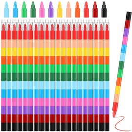 Marspark 20 piezas de crayones apilables, crayones construibles apilables, lápices apilables coloridos, recuerdos de fiesta DIY, lápiz arcoíris para la escuela, oficina, cumpleaños, fiesta, 12 colores