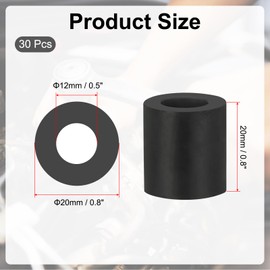PATIKIL Multi Purpose Rubber Spacer, 30Pcs 12mm ID x 20mm OD x 20mm T Neoprene Round Anti-Vibration Isolation Pads Isolator Rubber Bushings Spacer Washer for HVAC Bolts Car Accessories