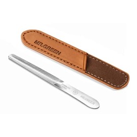 MR.GREEN Lima de uñas curva – Lima de uñas metálica de doble cara para hombres y mujeres con estuche protector de viaje, mango ergonómico antideslizan
