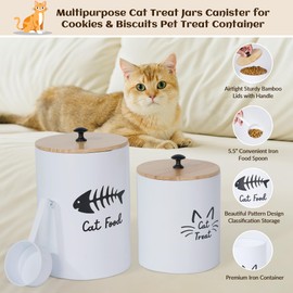 Defined Deco Cat Food Storage Container,Cat Food Container Set of 2 with Metal Lids & Dry Food Scoop, Perfect Sturdy Canister Tins for Kitchen Countertop, Shelf, Great Gift for Pet Owners