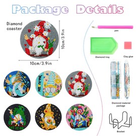 KELCIO 6 Pcs Gnome Diamond Art Painting Coasters Kit, Diamond Painting Coasters Kits with Holder, DIY Diamonds Crafts for Adults and Beginners