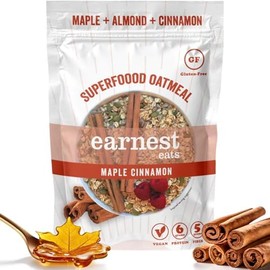 Earnest Eats Superfood Maple Cinnamon Almond Oatmeal (6 Pack)- No Sugar Added, Vegan, Gluten Free, Good Source of Fiber