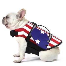 Petglad Dog Life Jacket, Wings Dog Life Vest with Chin Float Rescue Handle for Small Medium Large Dogs, Adjustable High Visibility Flotation Pet Swim Vest for Swimming Boating - American Flag, XS
