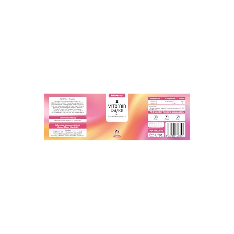 sonnesee Vitamin D3/K2 Tropfen – 25 µg D3 & 20