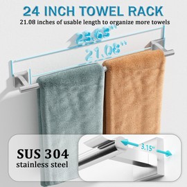 Mooche Bathroom Towel Rail SUS304 Stainless Steel Towel Rail Wall Mounted 24 inch Bathroom Towel Holder Bathroom Accessory Kitchen Accessory Brushed