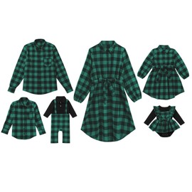 Mommy and Me Christmas Dresses Long Sleeve Green Red Black Buffalo Plaid Family Matching Outfits for Photoshoot Fall Winter Xmas Gingham Mom Daughter Daddy Son Matching Outfits Green Plaid Men L