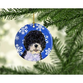 Caroline's Treasures SS4628-CO1 Portuguese Water Dog Winter Snowflakes Holiday Christmas Ceramic Ornament, Multicolor