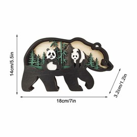 Drawelry 3D Forest Animal Wood Craft Wooden Craft Forest Animals Creative Wooden Statue Christmas Wall Hanging Decoration Craft Retro Wooden Sculpture for Office and Home Decoration (Panda)
