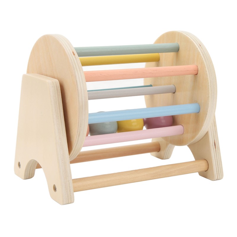 Wooden Rattle Rolling Drum Logic Thinking Hand Eye Coordination Safe