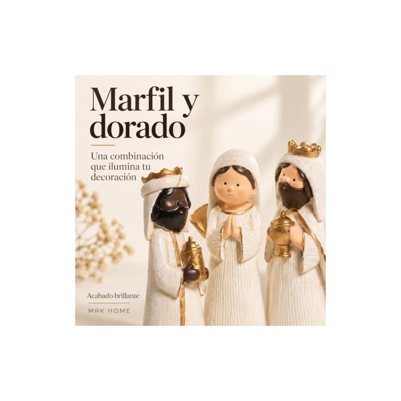 Nacimiento Navideño Pequeño de 8 Piezas, Figuras Blanco Marfil y