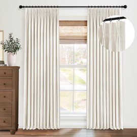 CAPALOCA Pinch Pleated Blackout Curtains 90 Inch Long, Linen Blend, 100% Blackout Drapes with 20 Hooks, Ideal for Bedroom and Living Room, 40" W x 90" L (Pack of 2), Natural