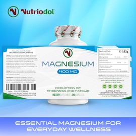 Mega Strong Magnesium Capsules 400mg | 240 Easy to Swallow Supplements | 8 Months Supply | Reduce Tiredness and Fatigue