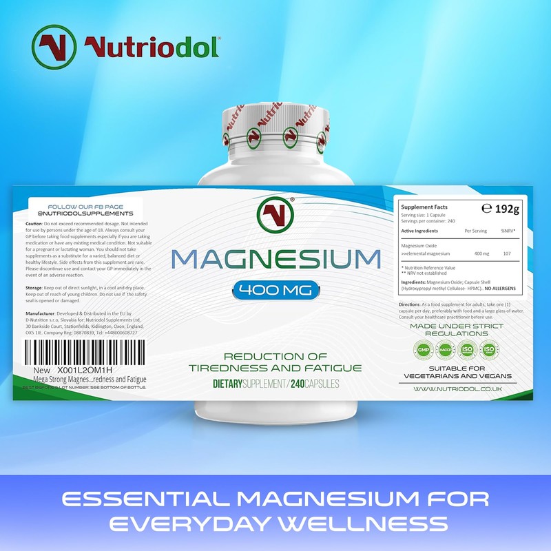 Mega Strong Magnesium Capsules 400mg | 240 Easy to Swallow
