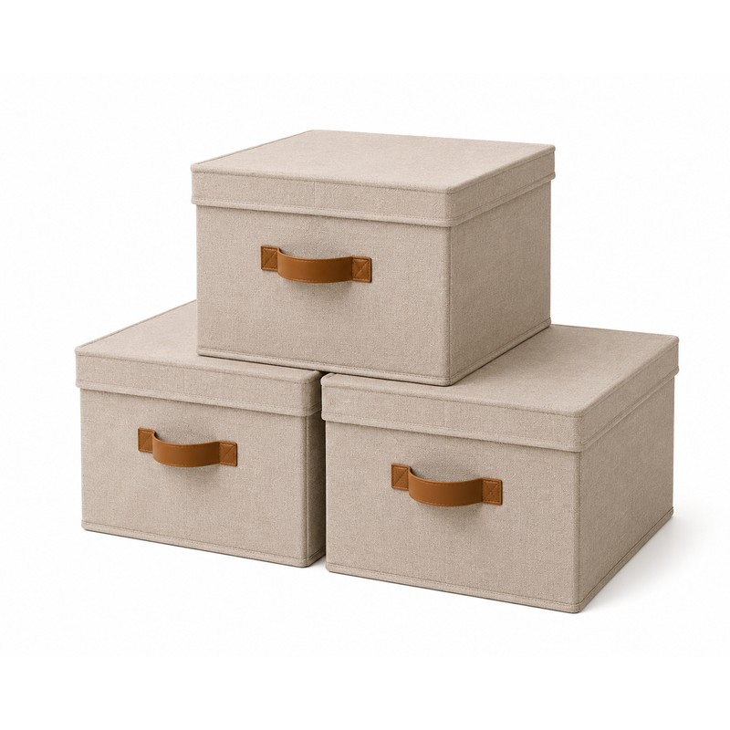 Stackable Storage Bins with Lids, 3-Pack, Stackable Closet Organizer, Sturdy