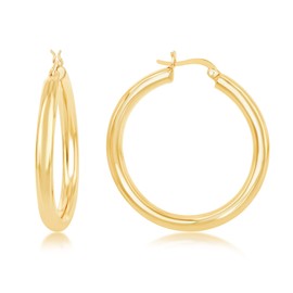 14K Gold Plated Sterling Silver Hoop Earrings for Women Hypoallergenic 40mm Yellow Gold, Round Oval Hoop Earrings