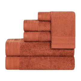 Superior Honeycomb Cotton Medium Weight Towels, for Guest Bath, Master Bathroom, Shower, Quick Dry, Adults, Home Essentials, Textured Waffle Border, Assorted Towel Set, 6 Piece Towel Set, Rust