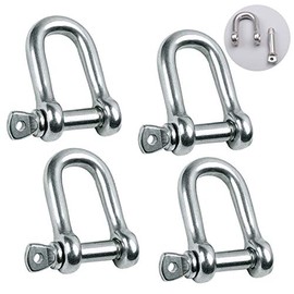 Reedny Stainless Steel 304 D Shape Shackle 5/32", 1/4", 5/16",3/8", 9/16", for Chains Wirerope Lifting Outdoor Camping Survival Rope Bracelets Or for Heavy Duty Construction (9/16" 4Pcs)
