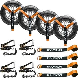 Bolvixor 4 Pack Car Tie Down Straps for Trailers - 2" x 96" - 9900LBS Break Strength - Tire Ratchet Straps with Heavy Duty Chain Anchors for Hauling UTV, SUV, Truck, Any Cars