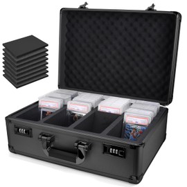 VALUN 140+ 4 ROW Graded Card Storage Box; Durable Sports, PSA and Storage Box - Organizer Slab for Your Collection - For Baseball, Football, TCG, MTG Cards - Top Loader Design