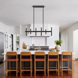 Kitchen Island Lighting 6 Lights 31.89" L Farmhouse Black Chandeliers for Dining Room Light Fixture Linear Chandeliers Over Table Rectangle Pendant Lighting Fixtures Hanging for Living Room Entryway