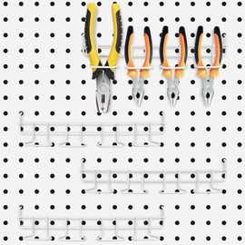 Coume 4 Pieces Pegboard Screwdriver Holders, Stainless Steel Pegboard Pliers Tool Hangers Shelving Display Hooks Organizer Multi Ring Tool Holders Accessories Racks for Shop Store Supermarket(White)