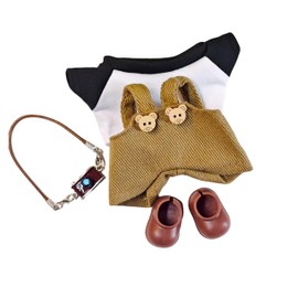 Conjunto de muñeca negro y blanco de 17 cm – playera minimalista con overol caqui, zapatos y bolsa, ideal para escenas de exhibición y estantes de coleccionista (no incluye muñeca)